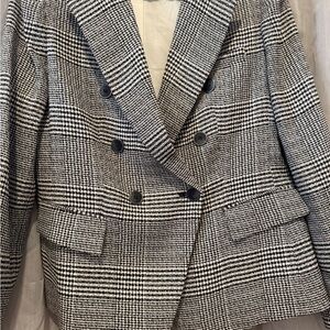 Tahari Black and White Glen Plaid Double-Breasted Blazer